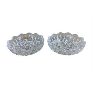 2 Midcentury Crystal Cut Glass Trinket Dishes Ashtrays Button Pattern Sawtooth